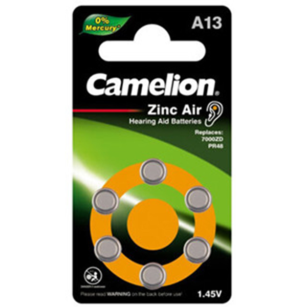 باتری سمعک مدل A13 ولتاژ 1.4 ولت 280 میلی آمپر کملیون Camelion بسته ۶ تایی