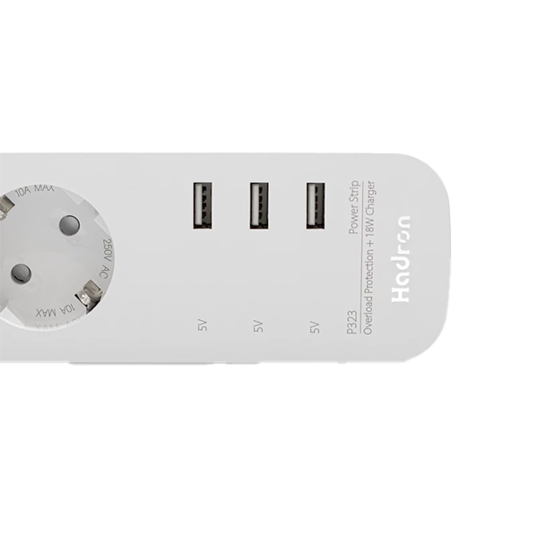 چهار راهی برق هادرون دارای پورت USB دارای کابل  1/8 متر مدل P323