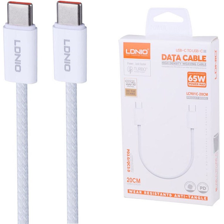 کابل 2 سر تایپ سی 20 سانت 65 وات الدنیو 901 جدید 1