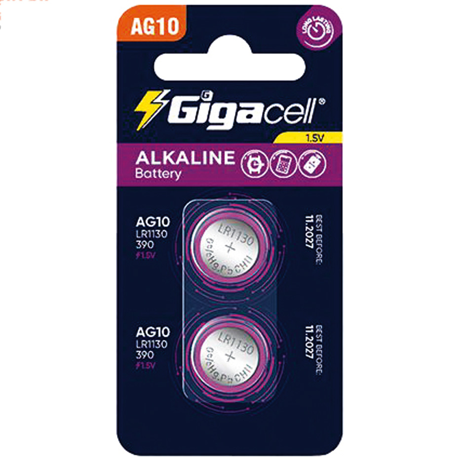 باتری سکه ای کارتی سایز AG10 بسته 2 عددی گیگاسل