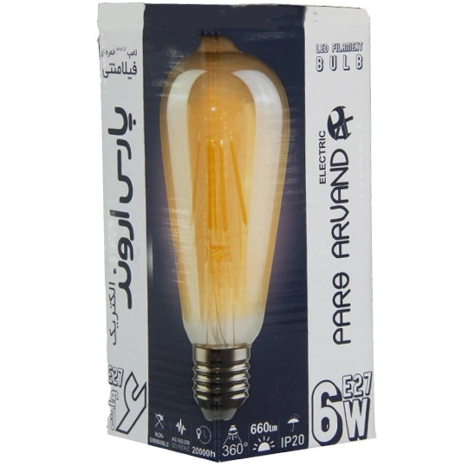 لامپ LED فیلامنتی گلابی 6 وات پارس اروند پایه E27