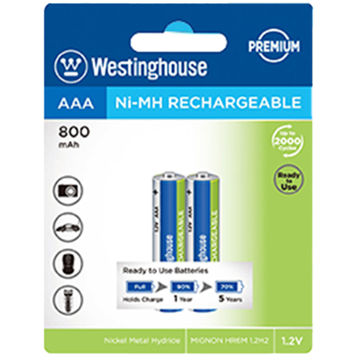 باتری نیم‌ قلمی شارژی وستینگهاوس AAA ظرفیت 800 میلی‌آمپر