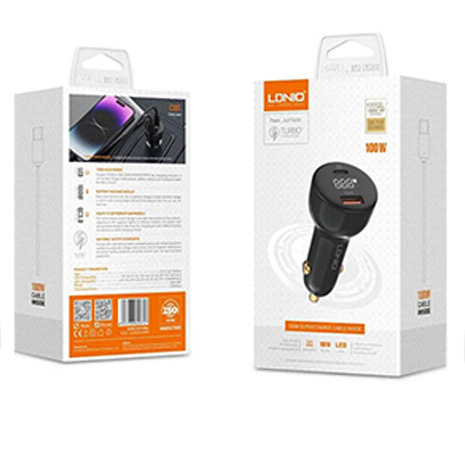 فندکی 100 وات فست شارژ دو خروج تایپ C و USB الدینیو با کابل تایپ سی مدل 101