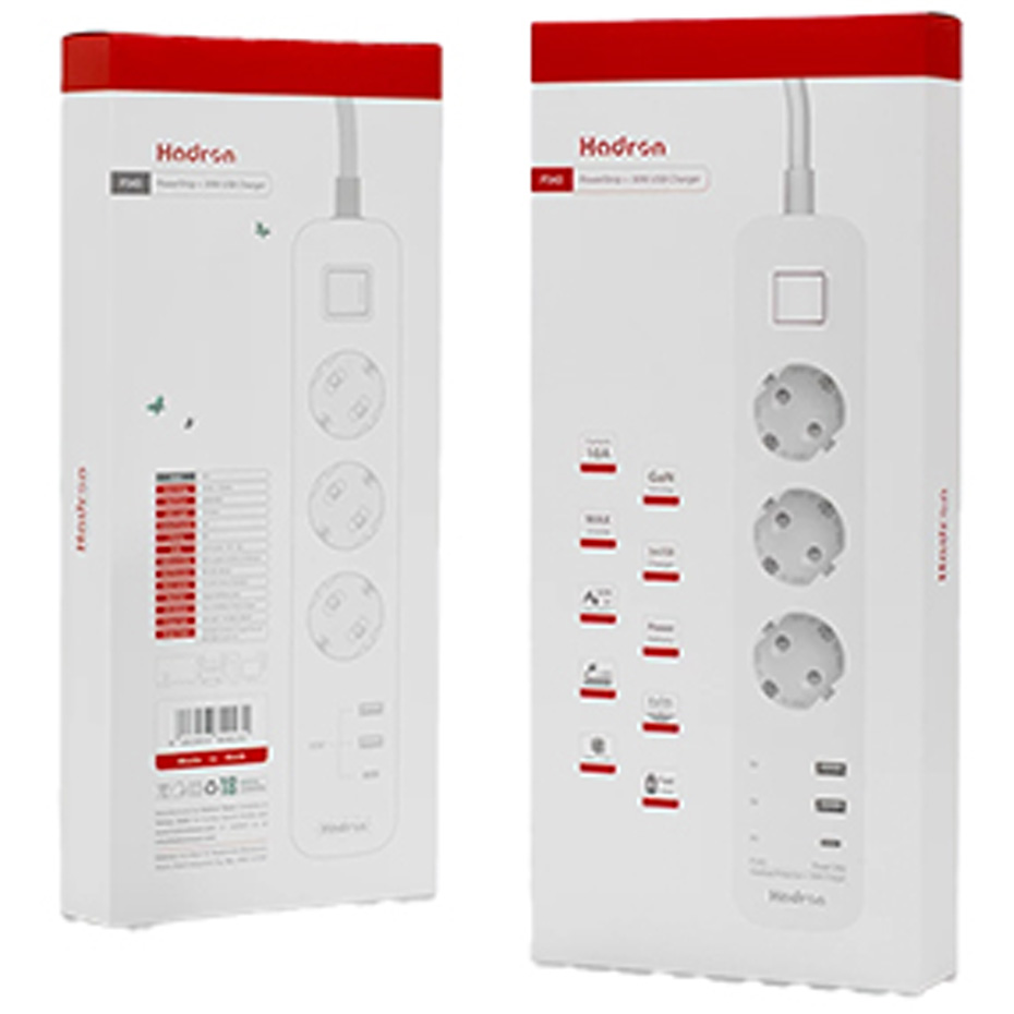 سه راهی برق هادرون دارای پورت USB و PD مجهز به شارژر 30 وات دارای کابل  1/8 متر مدل P343