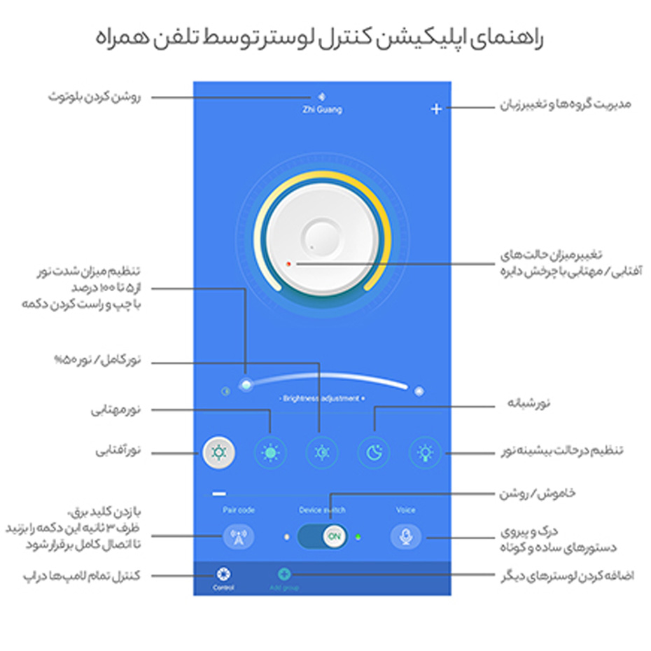 چراغ آویز چشمه نور کد A6314/1H (ریموت دار)