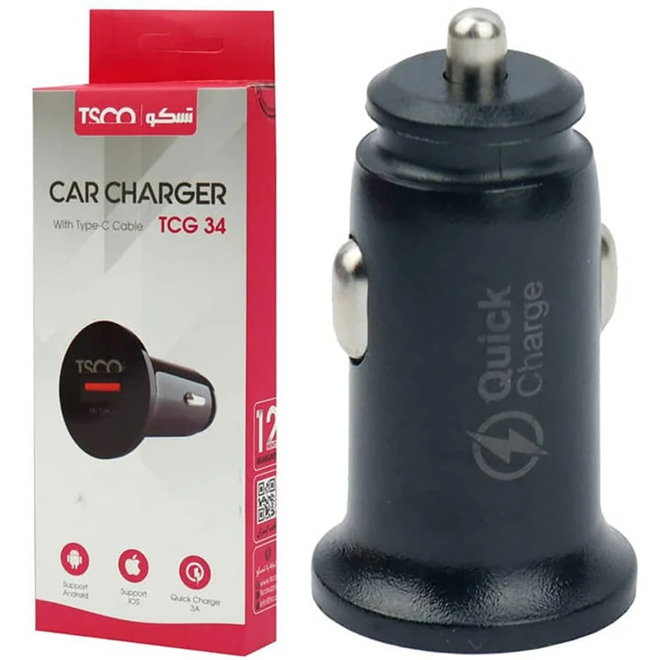 شارژر فندکی تسکو مدل TCG 34 مجهز به فست شارژ 3 آمپر