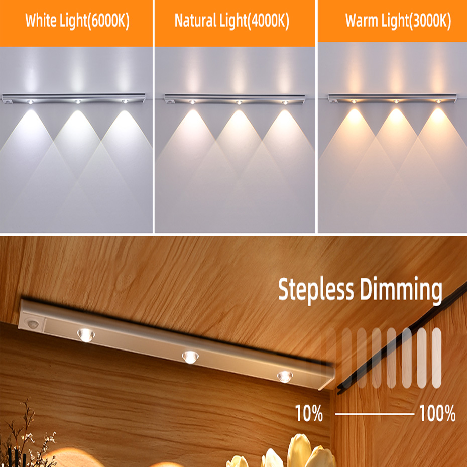 چراغ LED شارژی زیر کابینتی 40 سانت سه حالته سنسوردار