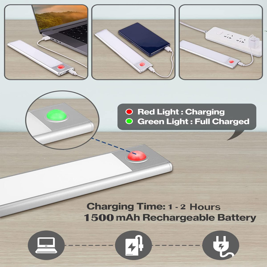 چراغ LED شارژی زیر کابینتی 40 سانت سه حالته سنسوردار