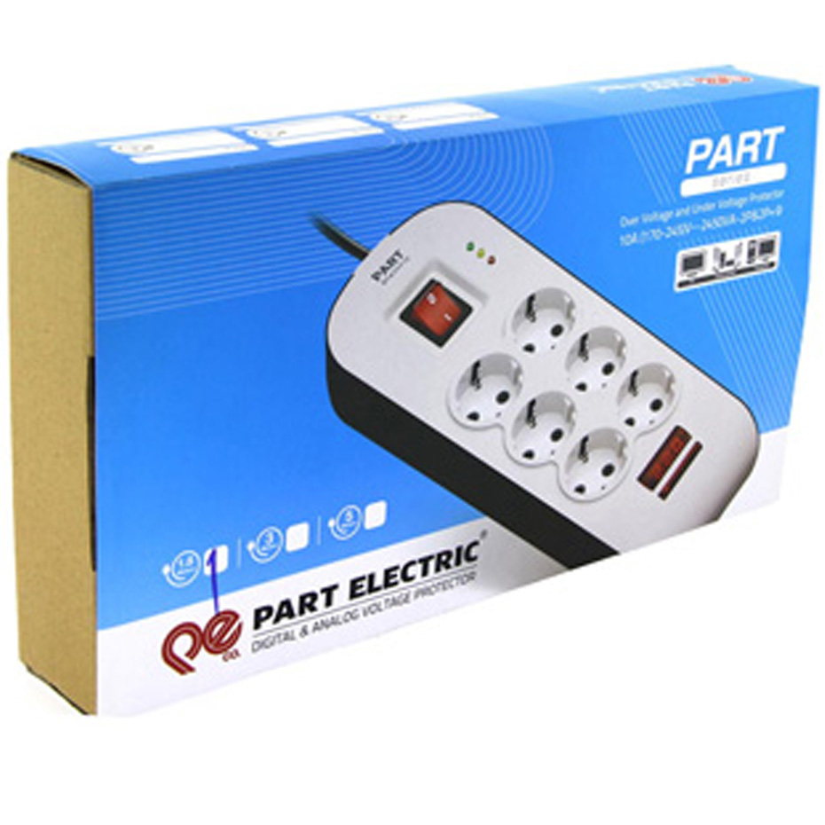 محافظ 6 راه ارت‌دار دیجیتال پارت الکتریک با کابل 3 متری کد 8795
