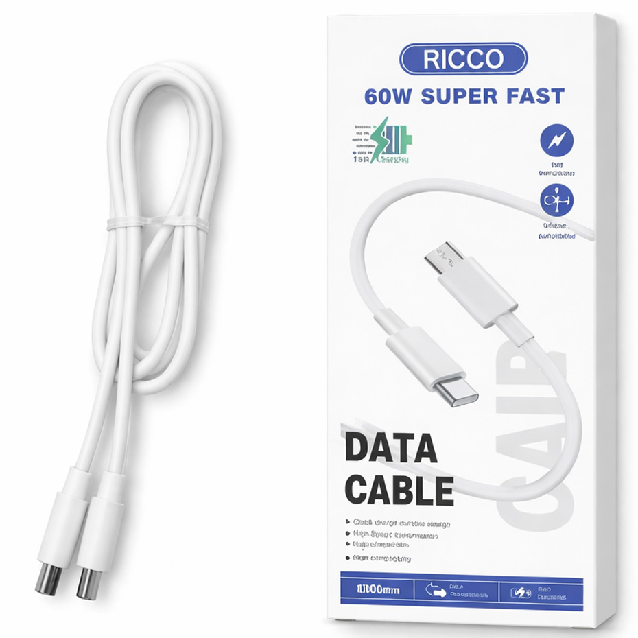 کابل 2 سر تایپ سی 6 آمپر طول یک متر ریکو RICCO