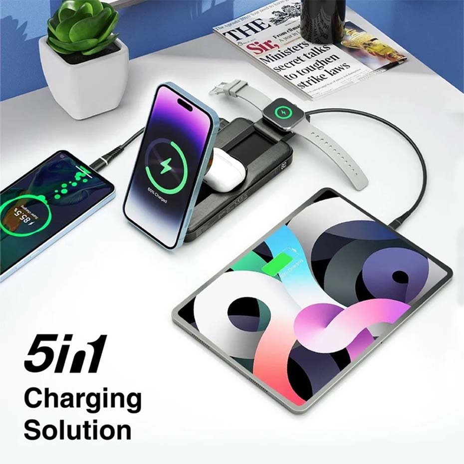 مشخصات پاوربانک وایرلس پرومیت مدل PROMATE POWERPACK-FOLD 5in1 10000mAh 20W مشکی