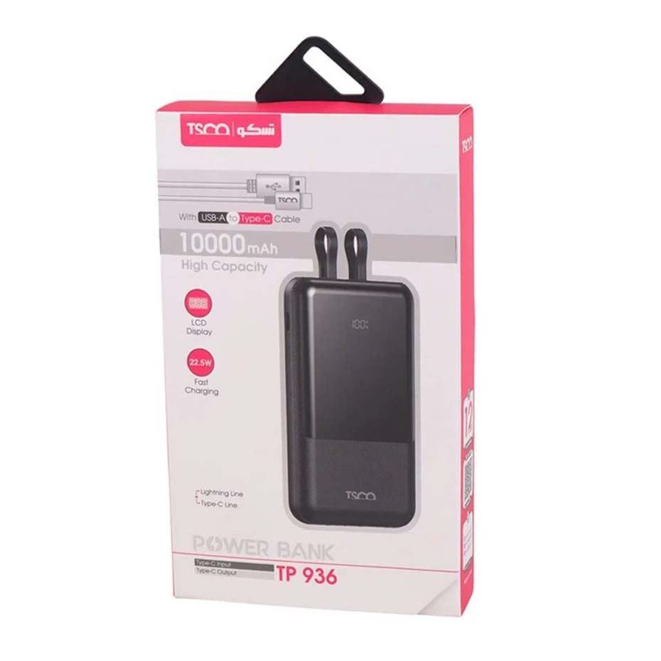جعبه پاوربانک تسکو مدل TSCO TP 936 10000mAh 22.5W مشکی