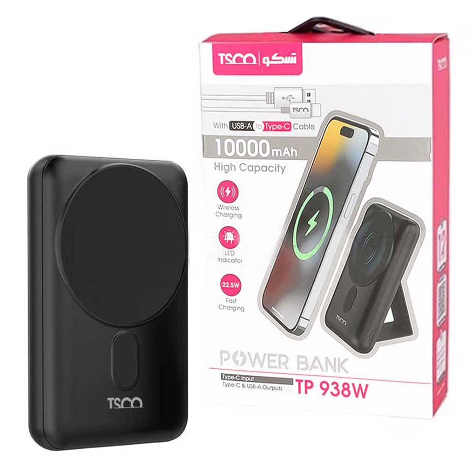 خرید پاوربانک تسکو مدل TSCO TP 938W 10000mAh 15W مشکی