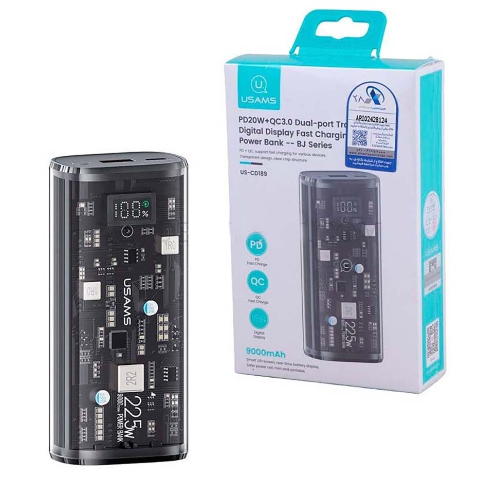 خرید پاوربانک یوسمز مدل Usams US-CD189 PD 20W 9000mAh 20W مشکی