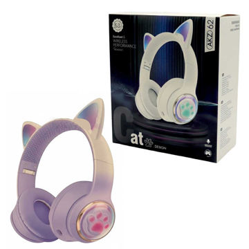 خرید هدست بی سیم فانتزی طرح گربه مدل Wireless AKZ 62 بنفش