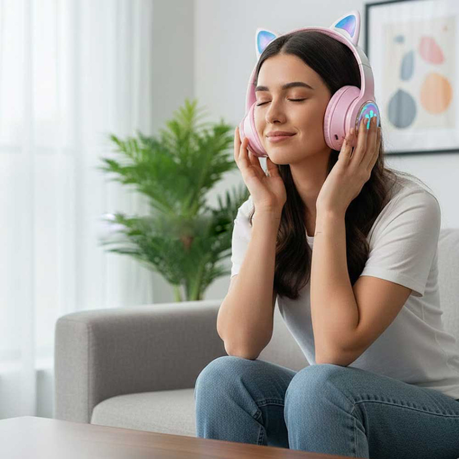 قیمت هدست بی سیم فانتزی طرح گربه مدل Wireless AKZ 62 صورتی