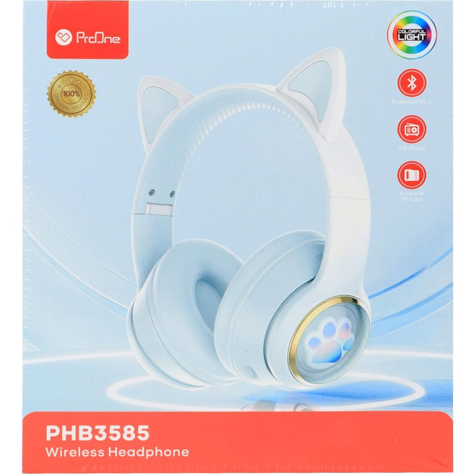هدست بی سیم پرووان مدل PROONE PHB3585 فانتزی گربه ای مشکی