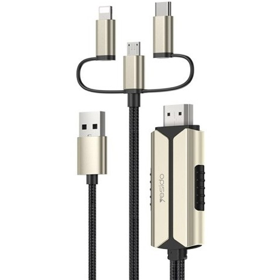 کابل انتقال تصویر تایپ C سی و آیفون تبدیل Yesido HM14 Lightning/MicroUSB/Type-C to HDMI 2m