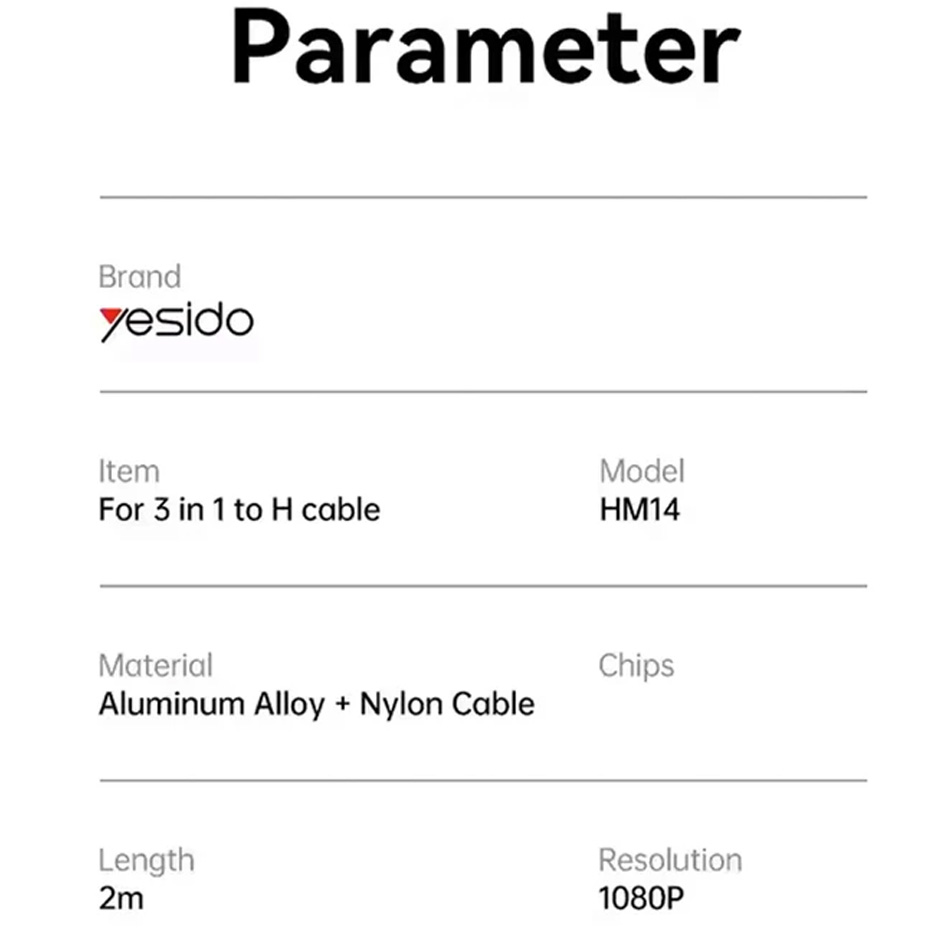 کابل انتقال تصویر تایپ C سی و آیفون تبدیل Yesido HM14 Lightning/MicroUSB/Type-C to HDMI 2m