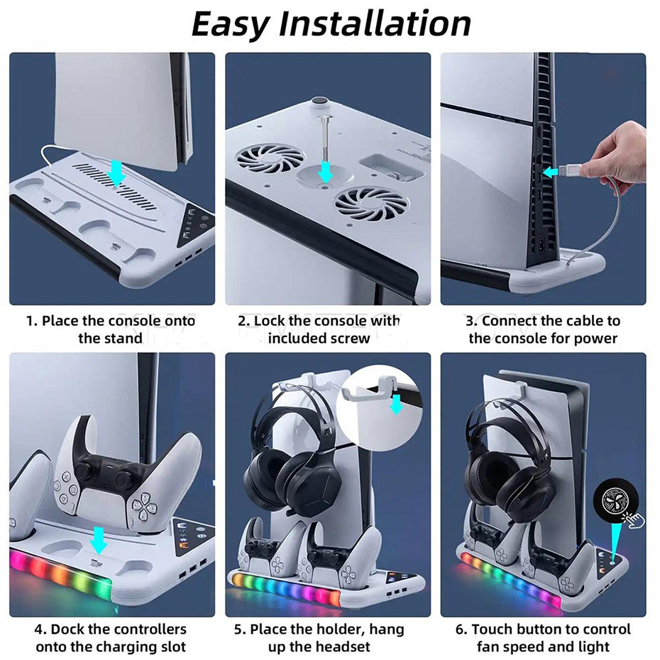 جزییات استند چند منظوره پلی استیشن فن دار دابی مدل DOBE RGB TO5-3557