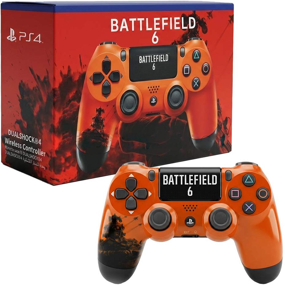خرید دسته بازی سونی مدل SONY DUALSHOCK PS4 طرح 6 BATTLEFIELD نارنجی