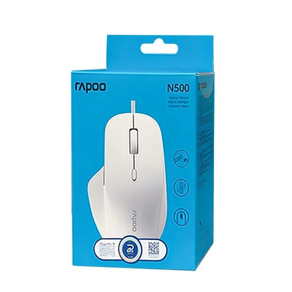 جعبه ماوس سیم دار رپو مدل rapoo N 500 سفید