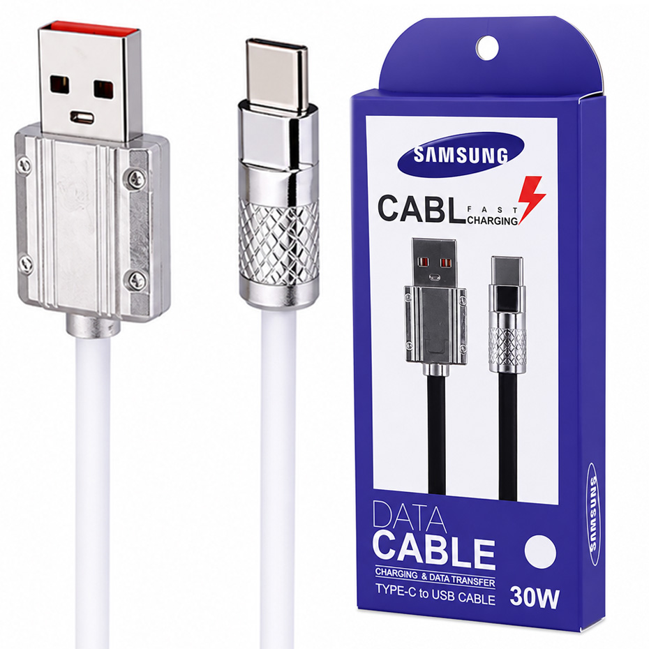مشخصات کابل شارژ تایپ سی طرح سامسونگ مدل SAMSUNG TYPE-C to USB CABLE 30W سر فلزی