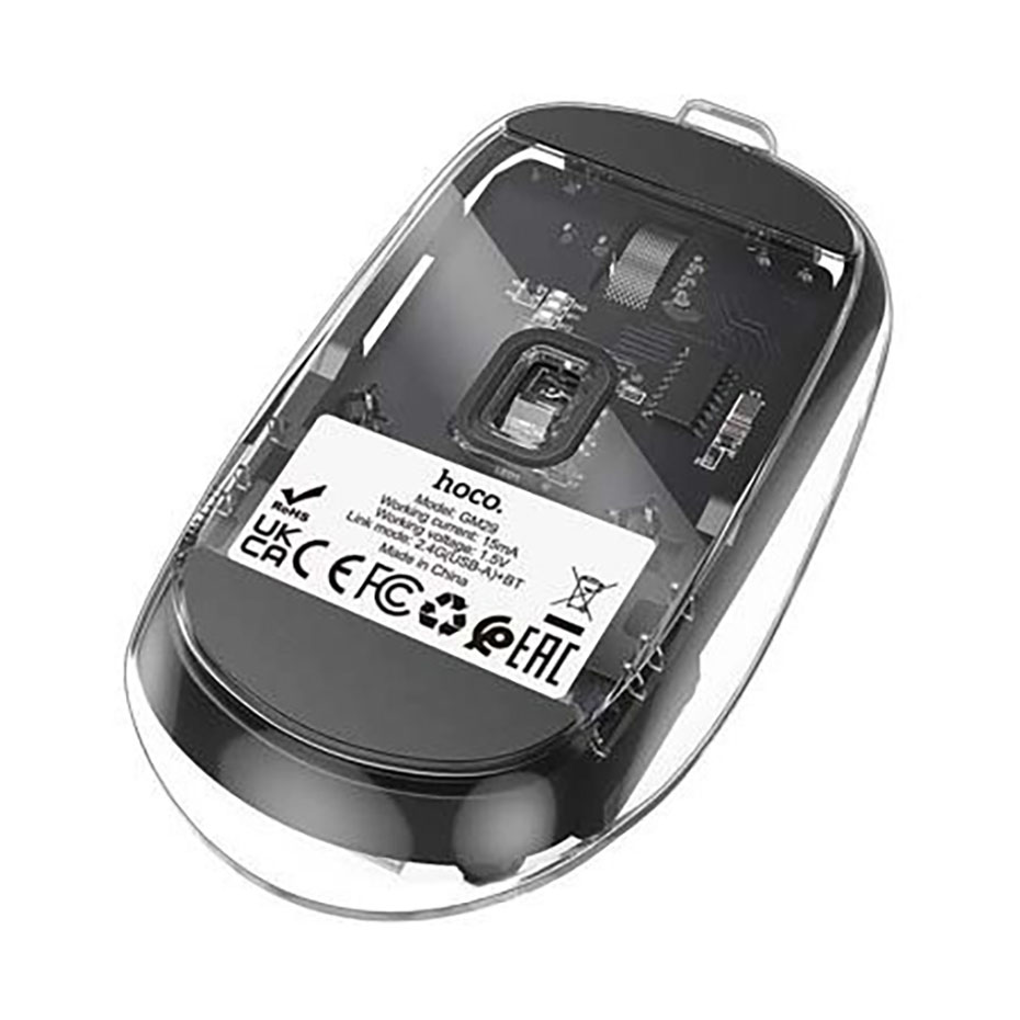 پشت ماوس بی سیم هوکو مدل HOCO GM29 شفاف مشکی