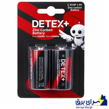 باتری متوسط سایز C ساده دتکس پلاس مدل DETEX+ Zinc Carbon 1.5V R14P