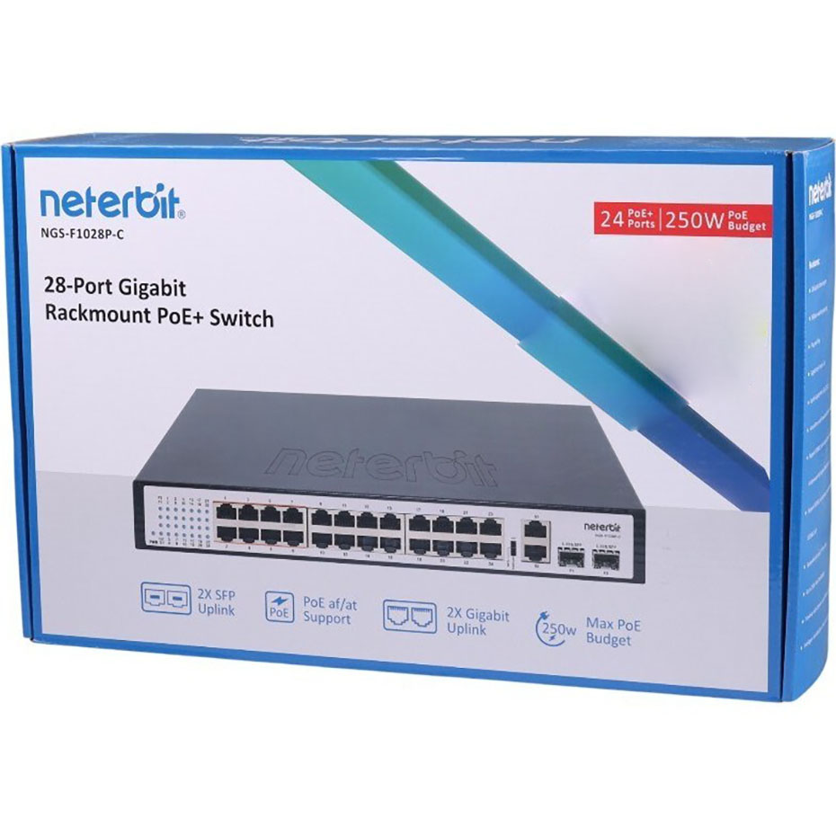 جعبه هاب سوئیچ 28 پورت نتربیت مدل NETERBIT NGS-F1028P-C 28-Port