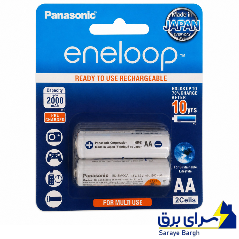 باتری قلمی قابل شارژ پاناسونیک مدل BK-3MCCE/4BT eneloop 2000 mha بسته 2 عددی