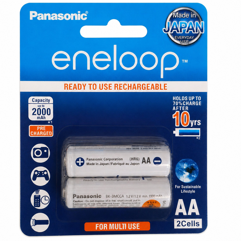 باتری قلمی قابل شارژ پاناسونیک مدل BK-3MCCE/4BT eneloop 2000 mha بسته 2 عددی