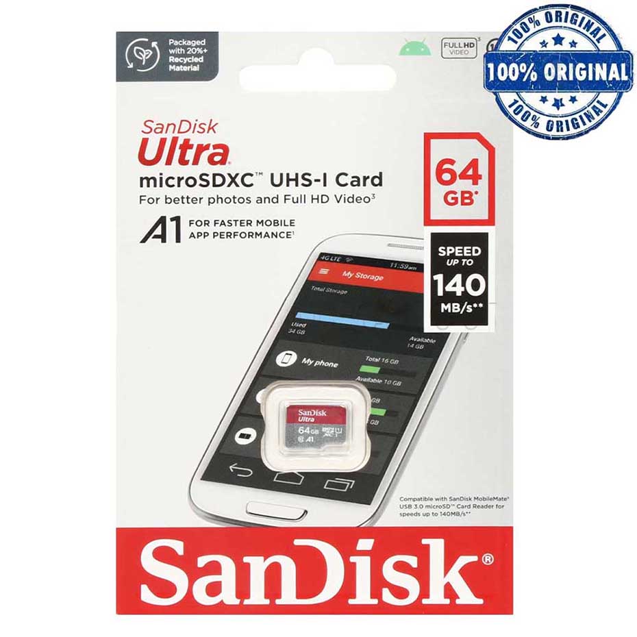 قیمت رم میکرو سندیسک مدل Sandisk microSDXC 140MB 64G