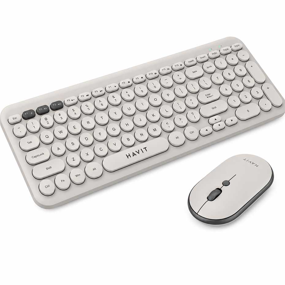 ابعاد کیبورد و ماوس بی سیم هویت مدل HAVIT KB-254GCM سفید