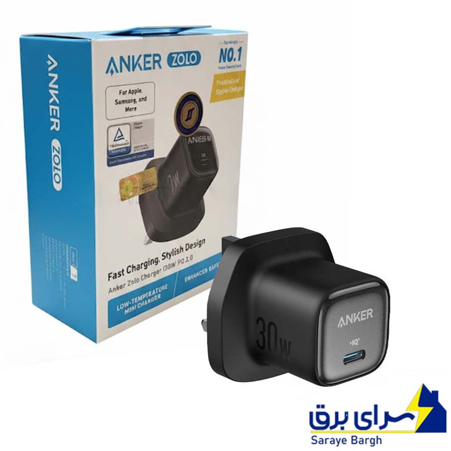 خرید کلگی شارژر انکر مدل ANKER ZOLO A2698K11 UK 3-Pin PD 30W مشکی