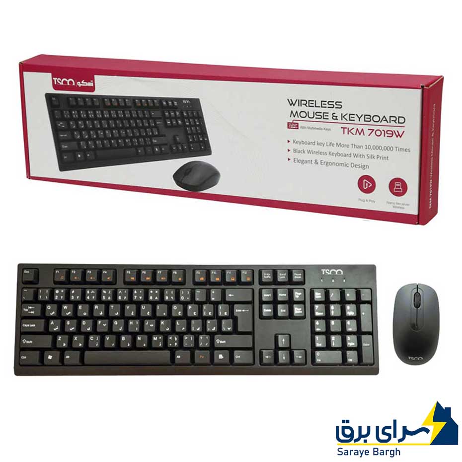 خرید کیبورد و ماوس بی سیم تسکو مدل TSCO TKM 7019W